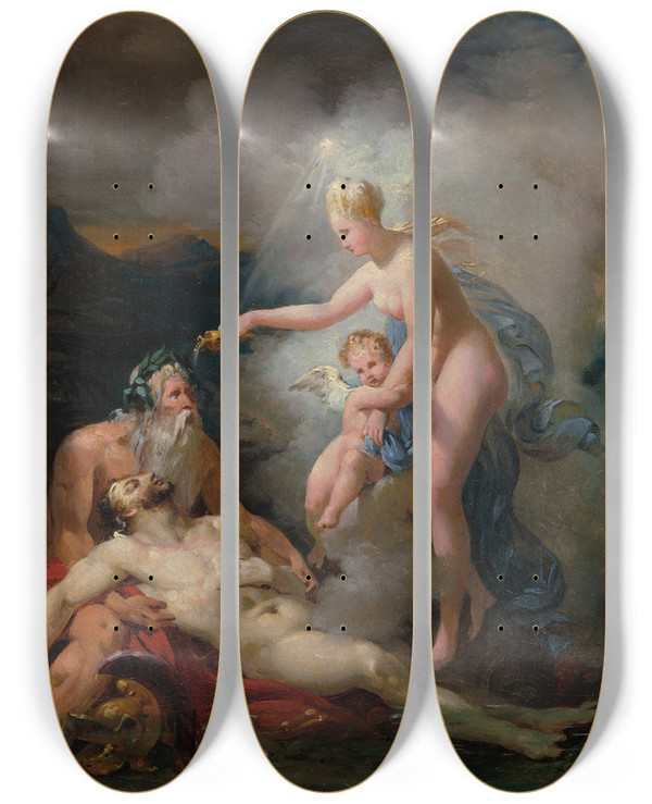 Triptych art skateboard deck of Merryjoseph Blondel Venus Healing Aeneas by Merry-Joseph Blondel (1781-1853)