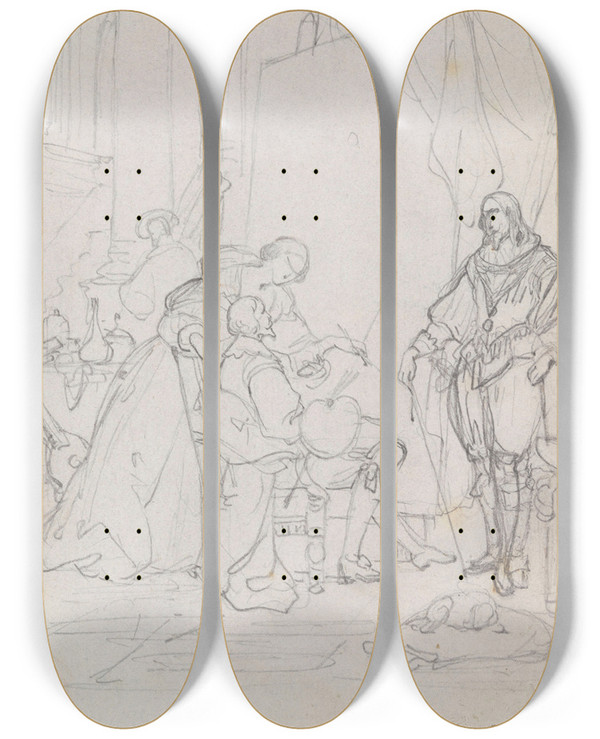 Triptych art skateboard deck of Nicaise De Keyser Book Illustration_4 by Nicaise De Keyser (1813-1887)