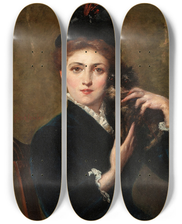 Triptych art skateboard deck of Frank Fowler Two Friends by Frank Fowler (1852-1910)
