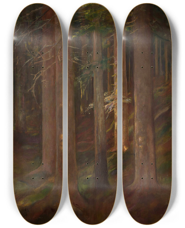 Triptych art skateboard deck of Anna Berent Forest by Anna Berent (1871-1944)