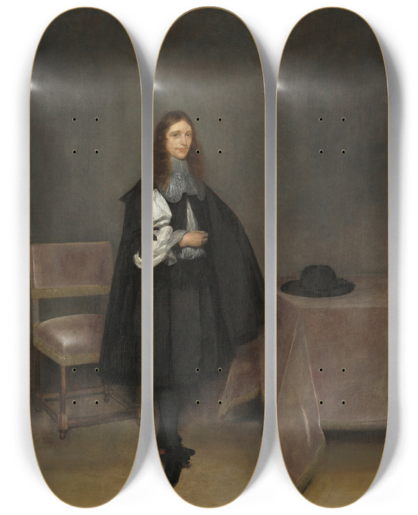 Triptych art skateboard deck of Gerard Ter Borch Gerhard Van Suchtelen by Gerard Ter Borch (1617-1681)