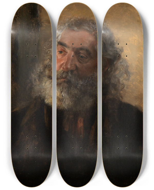 Triptych art skateboard deck of Adolph Von Menzel Head Study by Adolph Von Menzel (1815-1905)