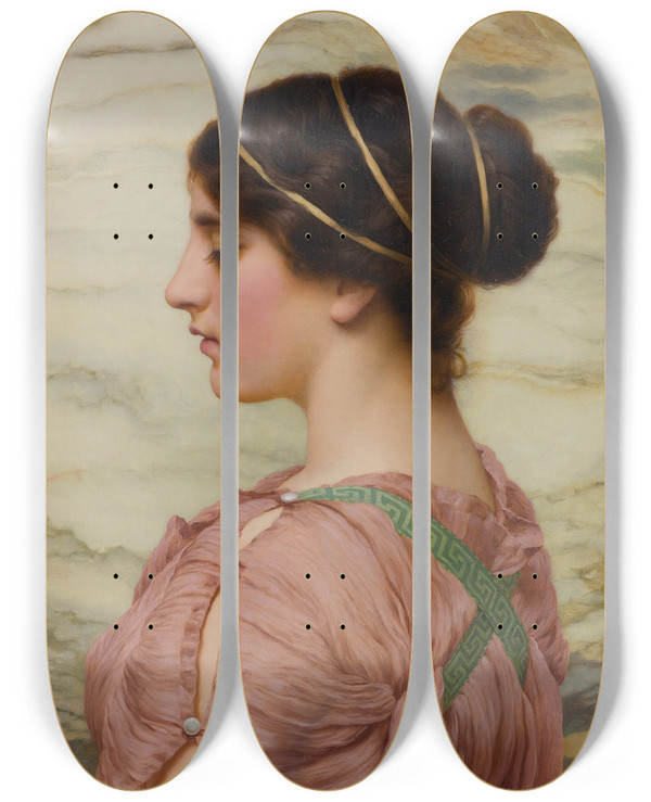 Triptych art skateboard deck of John William Godward Marcella by John William Godward (1861-1922)