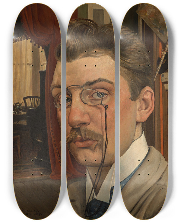Triptych art skateboard deck of Anton Molkenboer Zelfportret In Het Atelier by Anton Molkenboer (1872-1960)