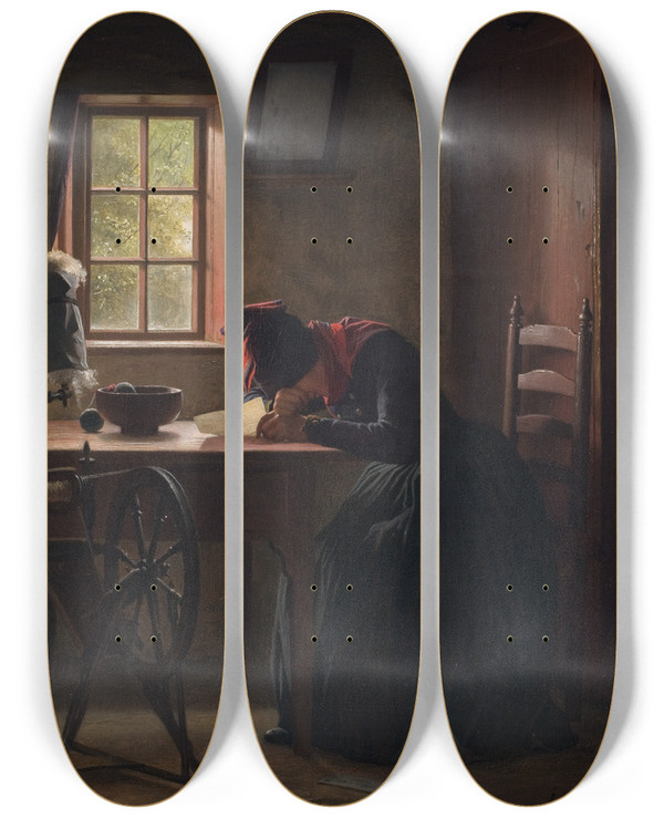 Triptych art skateboard deck of Julius Exner Et Telegram by Julius Exner (1825-1910)