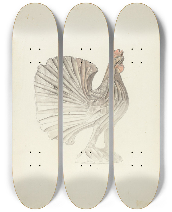Triptych art skateboard deck of Elisabeth Fulda Rooster by Elisabeth Fulda