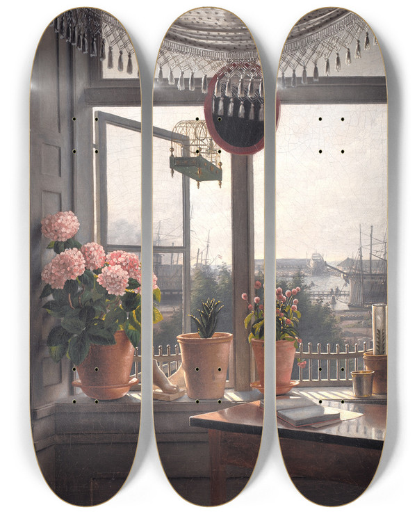 Triptych art skateboard deck of Martinus Rrbye View From The Artists Window by Martinus Rorbye (1803-1848)