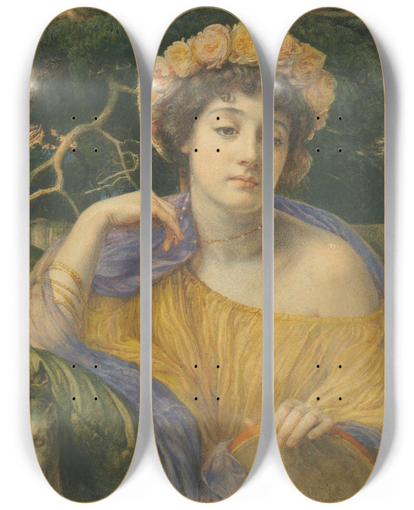 Triptych art skateboard deck of Edward John Poynter The Dancer by Edward John Poynter (1836-1919)