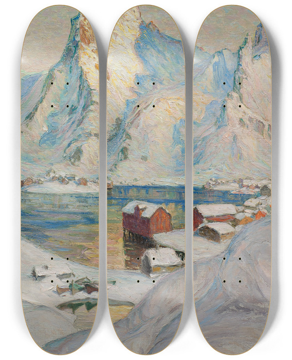 Triptych art skateboard deck of Anna Boberg An Arctic Spring Day Study From North Norway by Anna Boberg (1864-1935)