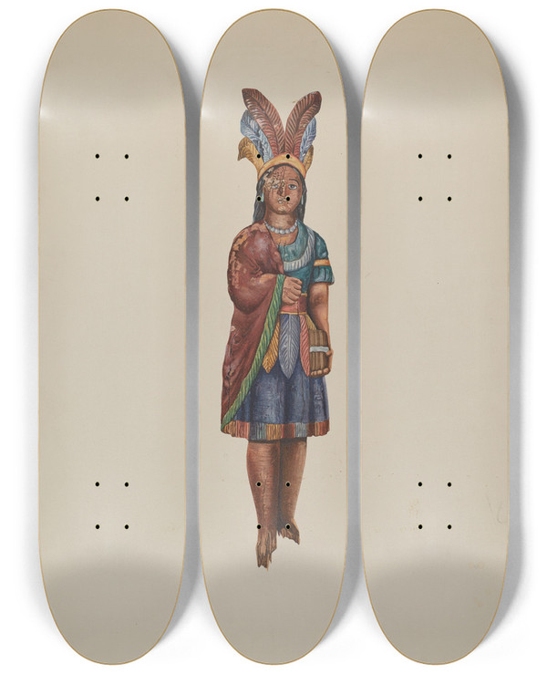 Triptych art skateboard deck of Einar Heiberg Cigar Store Indian_7 by Einar Heiberg