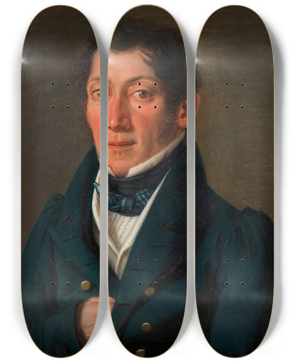 Triptych art skateboard deck of Andreas Hall Johann Sartory Theaterdirektor by Andreas Hall (1800-1874)