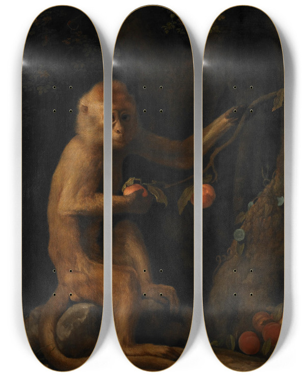 Triptych art skateboard deck of George Stubbs A Monkey by George Stubbs (1724-1806)