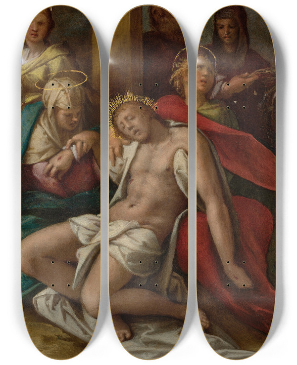 Triptych art skateboard deck of Bartholomaeus Spranger The Deposition by Bartholomaeus Spranger (1546-1611)