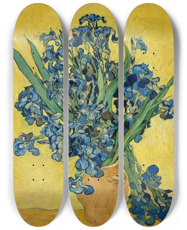 Triptych art skateboard deck of Vincent Van Gogh Irises_3 by Vincent van Gogh (1853-1890)
