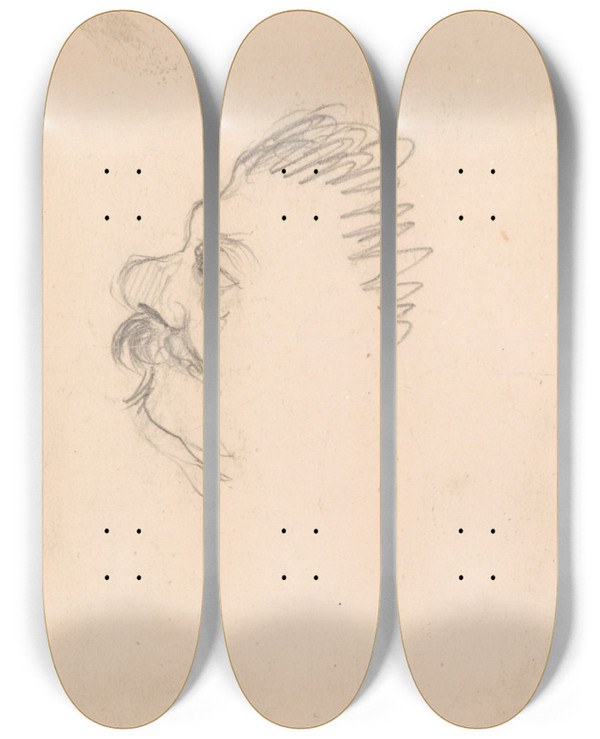 Triptych art skateboard deck of James Ensor Head Of A Man In Profile by James Ensor (1860-1949)