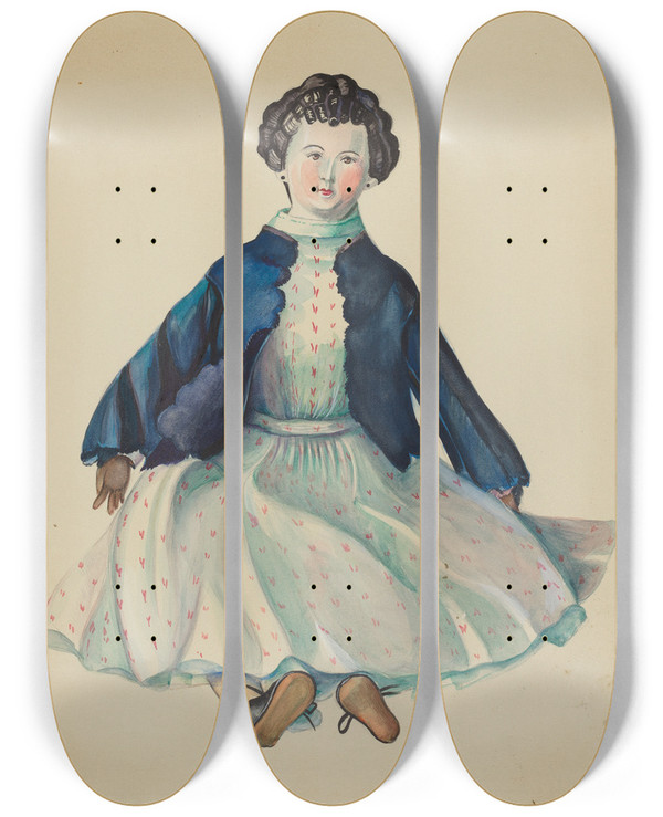 Triptych art skateboard deck of Mina Lowry Doll_2 by Mina Lowry (1894-1942)