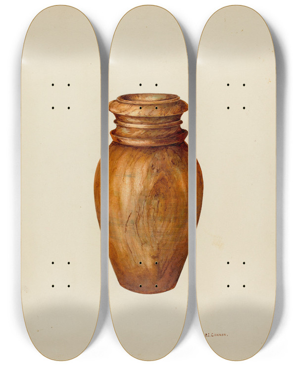 Triptych art skateboard deck of Peter Connin Maple Vase by Peter Connin