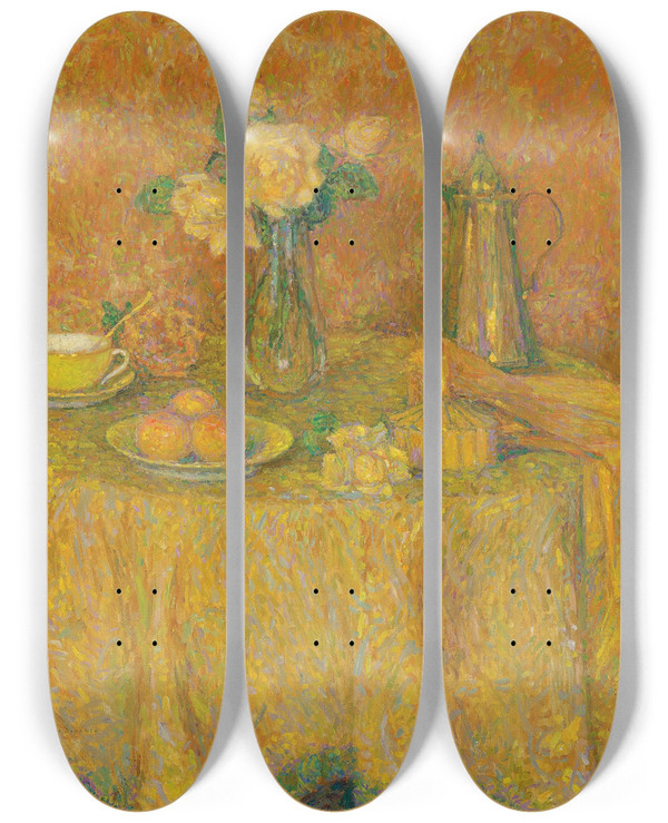 Triptych art skateboard deck of Henri Le Sidaner La Table Harmonie Jaune by Henri Le Sidaner (1862-1939)