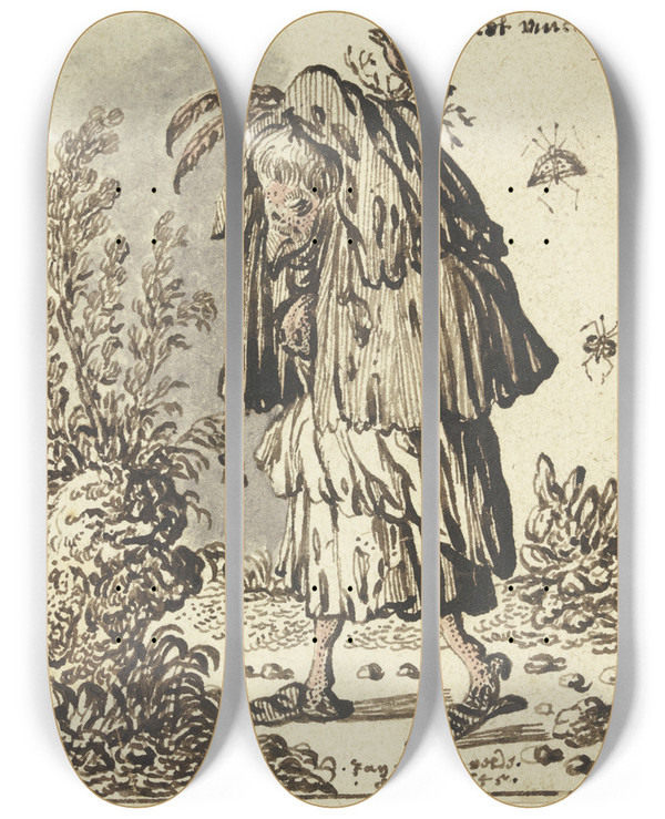 Triptych art skateboard deck of Jan Jansz Van De Velde Iii Flot Vinck by Jan Jansz. van De Velde III (1620-1662)