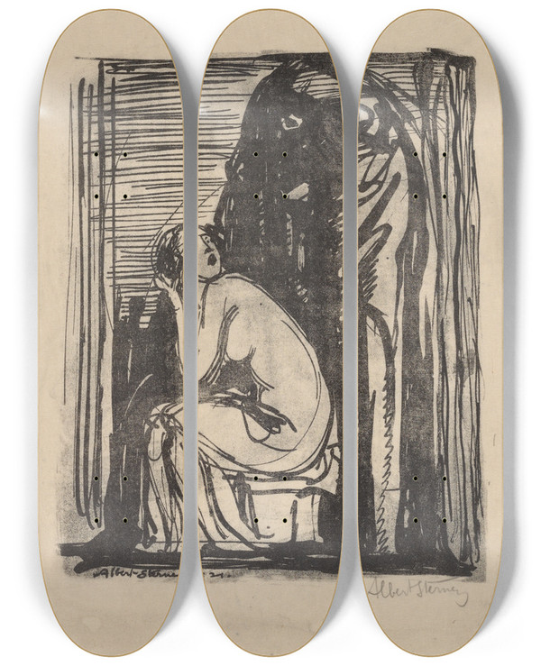 Triptych art skateboard deck of Albert Sterner Death And The Maiden by Albert Sterner (1863-1946)