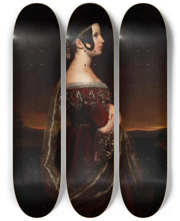 Triptych art skateboard deck of Ary Scheffer Portrait Of A Lady With Pearls by Ary Scheffer (1795-1858)