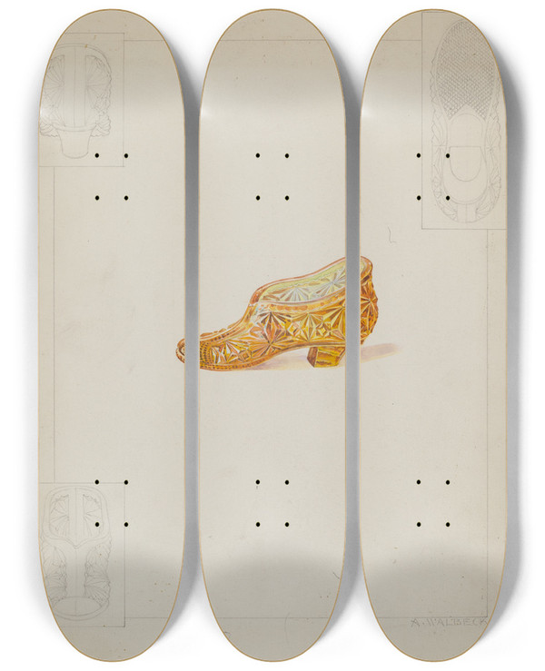 Triptych art skateboard deck of Alfred Walbeck Flower Holder by Alfred Walbeck
