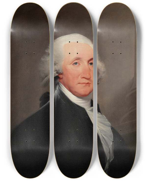 Triptych art skateboard deck of John Trumbull George Washington by John Trumbull (1756-1843)