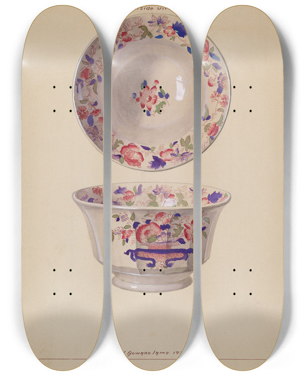 Triptych art skateboard deck of J Howard Iams Waste Bowl by J Howard Iams (20-)