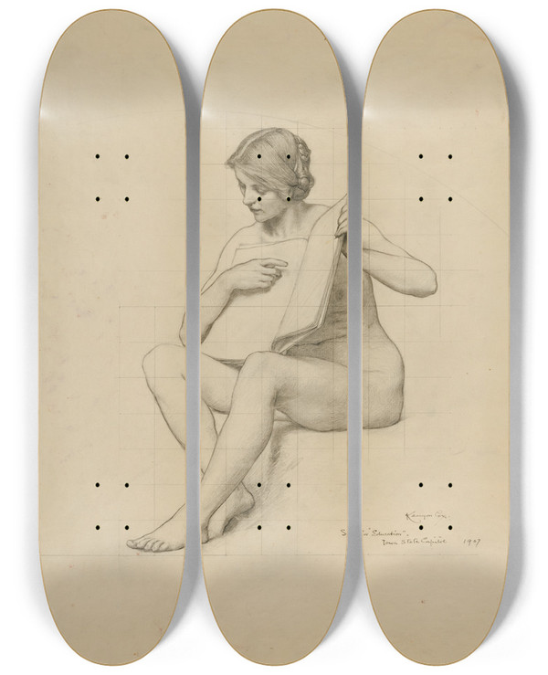 Triptych art skateboard deck of Kenyon Cox Iowa State Capitol Rotunda Education Study For Panel_2 by Kenyon Cox (1856-1919)