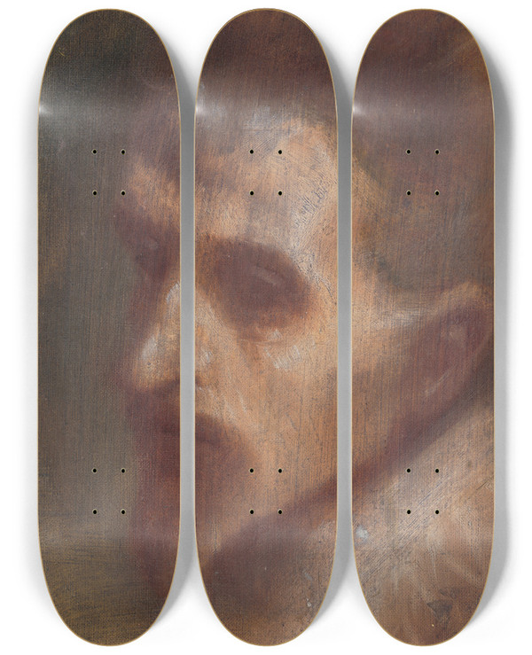Triptych art skateboard deck of Ladislav Mednynszky Hlava Myslitea by Ladislav Mednyanszky (1852-1919)