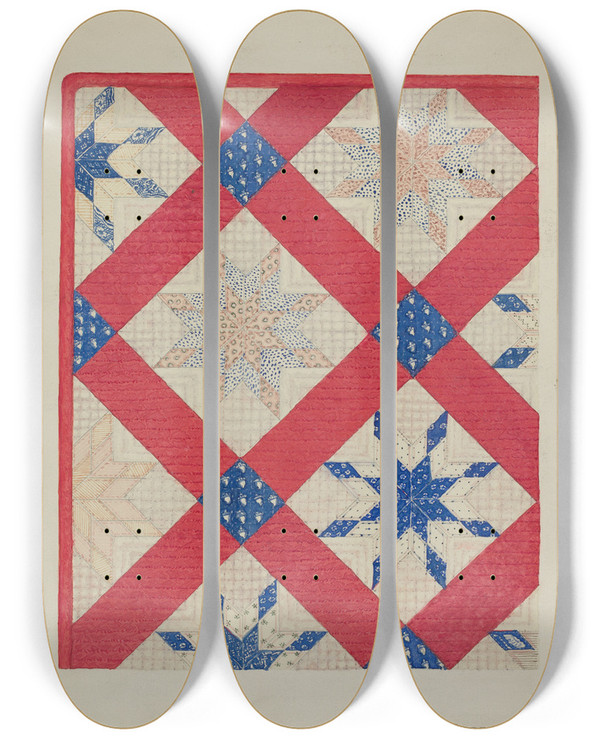 Triptych art skateboard deck of Elbert S Mowery Patchwork Quilt_1 by Elbert S Mowery