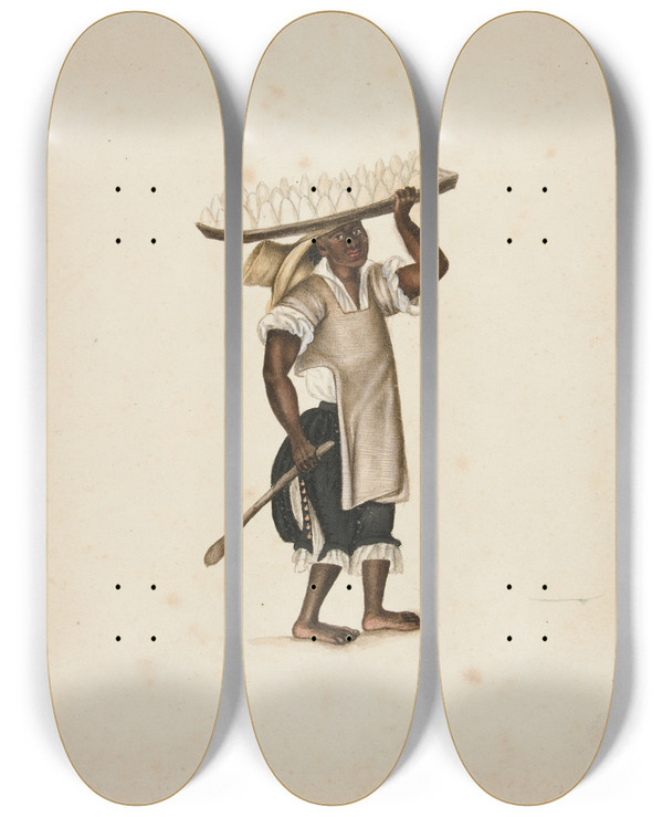 Triptych art skateboard deck of Francisco Fierro Indian Man Selling Butter by Francisco Fierro (1807-1879)