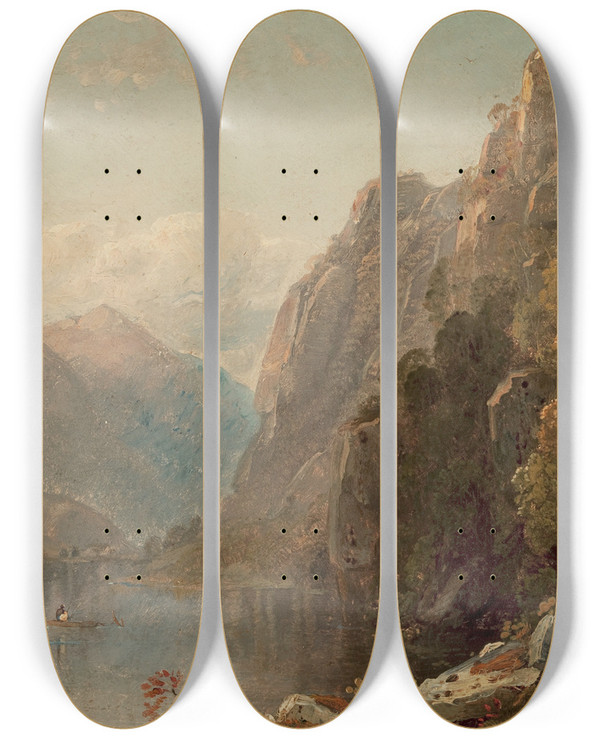 Triptych art skateboard deck of Samuel Colman Mt Washington by Samuel Colman (1832-1920)