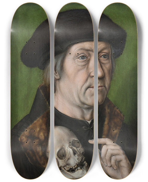 Triptych art skateboard deck of Albrecht Bouts Selfportrait by Albrecht Bouts (1452-1549)
