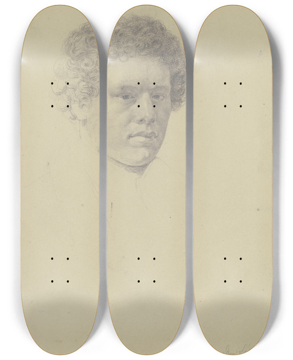 Triptych art skateboard deck of Eugen Eduard Schffer Bildnis Eines Junger Mannes Mit Krausem Haar Fritz Sandbhl by Eugen Eduard Schaffer (1802-1871)