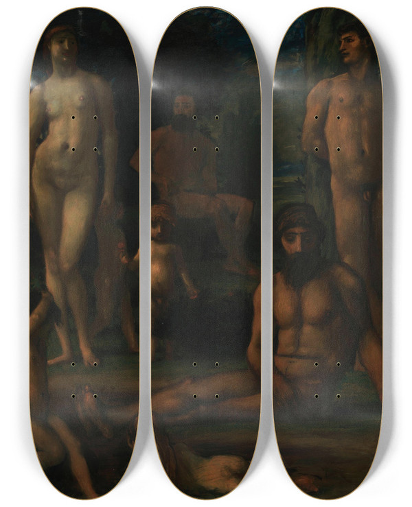 Triptych art skateboard deck of Hans Von Mares Golden Age Ii by Hans Von Marees (1837-1887)