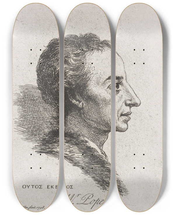 Triptych art skateboard deck of Jonathan Richardson The Elder Alexander Pope Profile by Jonathan Richardson The Elder (1667-1745)