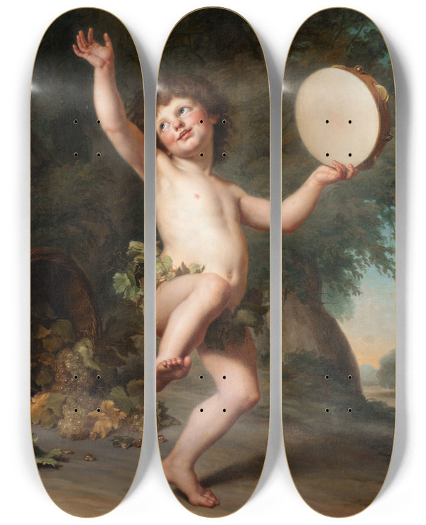 Triptych art skateboard deck of Adolf Ulrik Wertmller Cupid As Bacchus by Adolf Ulrik Wertmuller (1751-1811)