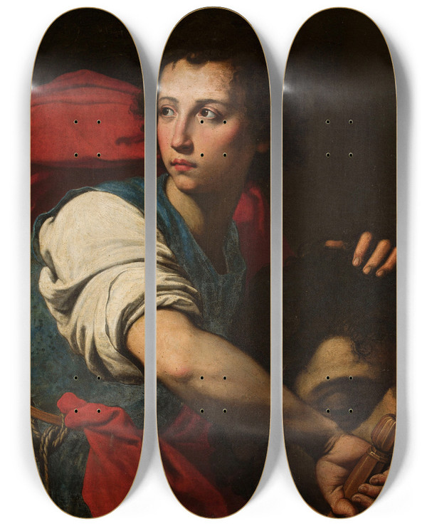 Triptych art skateboard deck of Francesco Guarino David With Goliaths Head by Francesco Guarino (1611-1651)
