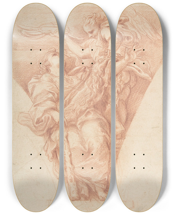 Triptych art skateboard deck of Carlo Maratti Virtue Crowned By Honor_1 by Carlo Maratti (1625-1713)