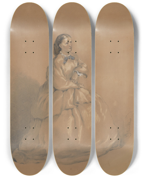 Triptych art skateboard deck of Friedrich Carl Von Scheidlin Seated by Friedrich Carl Von Scheidlin (1822-1913)