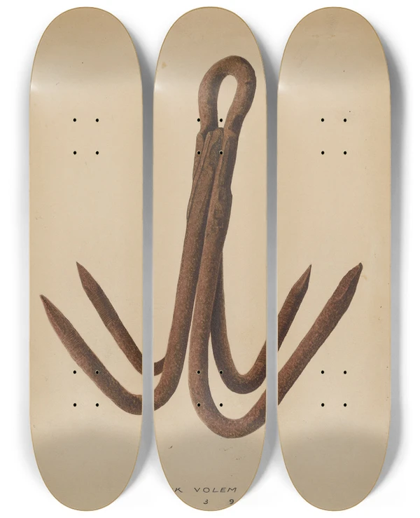 Triptych art skateboard deck of Frank Volem Grappling Hook by Frank Volem