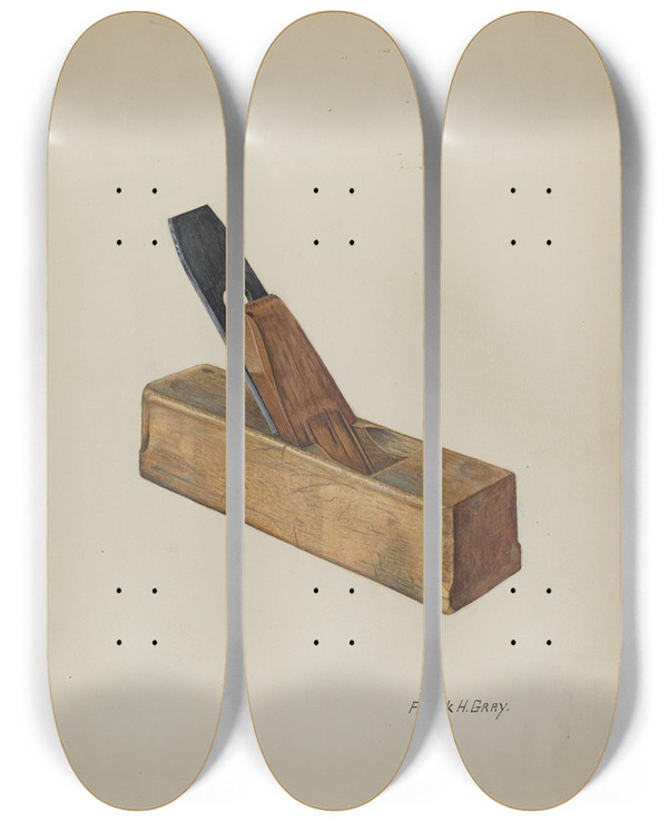 Triptych art skateboard deck of Frank Gray Carpenters Small Plane by Frank Gray