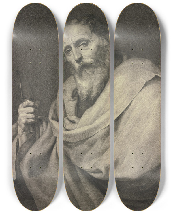 Triptych art skateboard deck of Johannes Pieter De Frey Saint Bartholomew by Johannes Pieter De Frey (1770-1834)