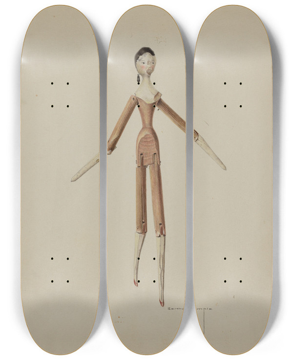 Triptych art skateboard deck of Bertha Semple Wooden Doll_2 by Bertha Semple