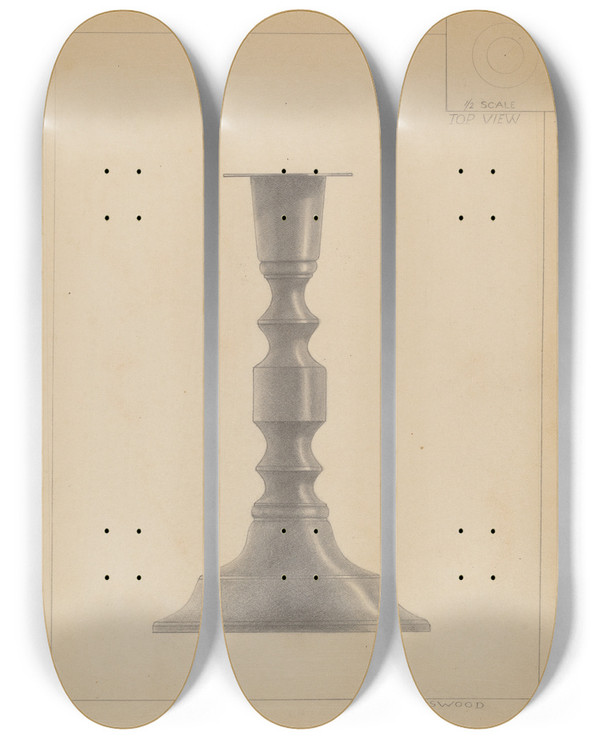 Triptych art skateboard deck of Sidney Liswood Candlestick by Sidney Liswood