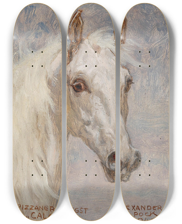 Triptych art skateboard deck of Alexander Pock Pferdeportrt Calais by Alexander Pock (1871-1950)
