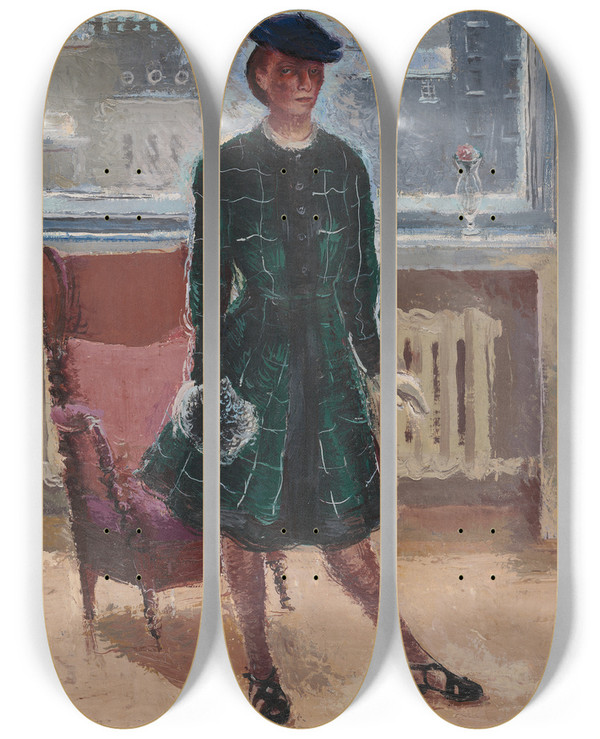 Triptych art skateboard deck of Karin Luts Selfportrait_2 by Karin Luts (1904-1993)