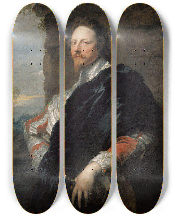 Triptych art skateboard deck of Anthony Van Dyck Nicolas Lanier by Anthony Van Dyck (1599-1641)