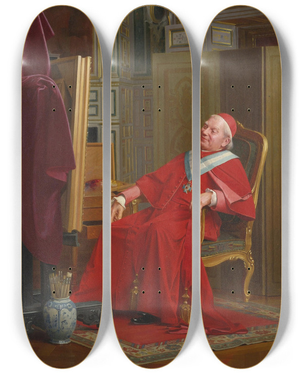 Triptych art skateboard deck of Emile Meyer A Painting Cardinal by Emile Meyer (1823-1893)